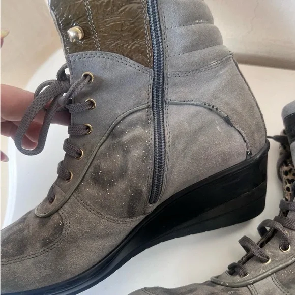 Roberto Cavalli Gray and Brown Lace Up Boots with Suede Finish